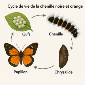 chenille noire et orange cycle de vie